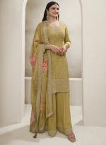 Heavy Viscose Chinon Olive Green Wedding Wear Embroidery Work Plazzo Suit